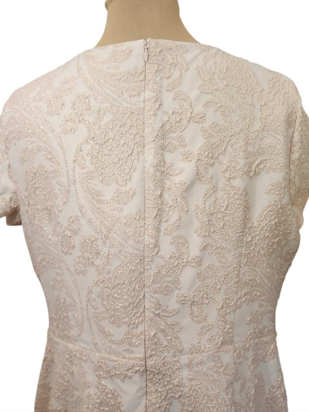 ADRIANNA PAPELL Pale Pink & Gold Jacquard Sheath Dress - Size 14W - Picture 11 of 16